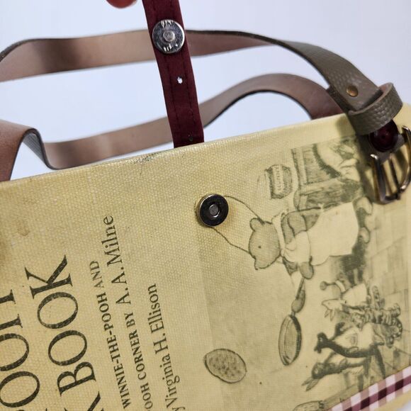 VTG Winnie The Pooh Purse Handmade Hard Cover Book Handbag Floral Print Leather - Picture 16 of 16